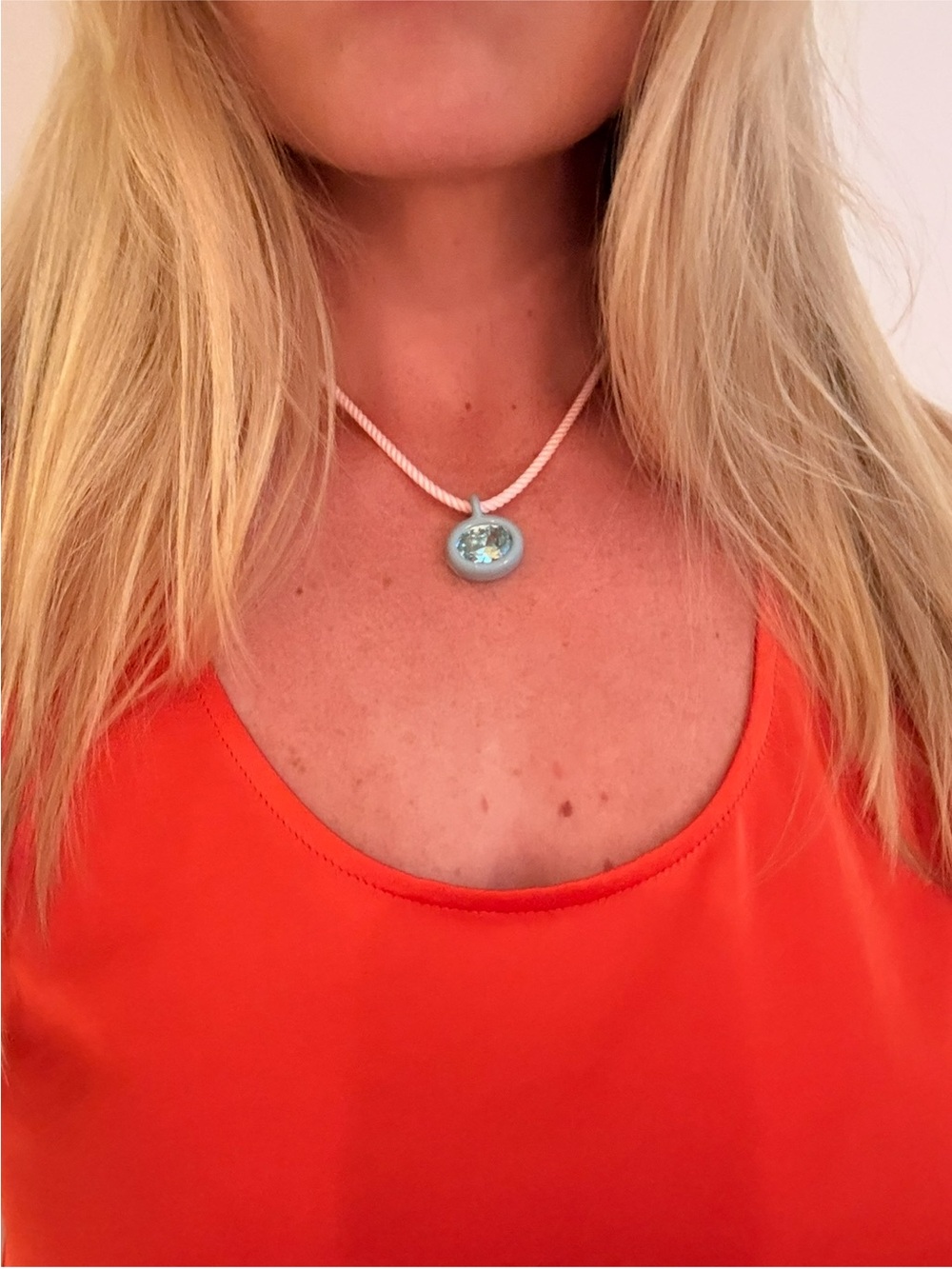 Joiana Birthstone Charm Necklace - Aquamarine, Pink Cord